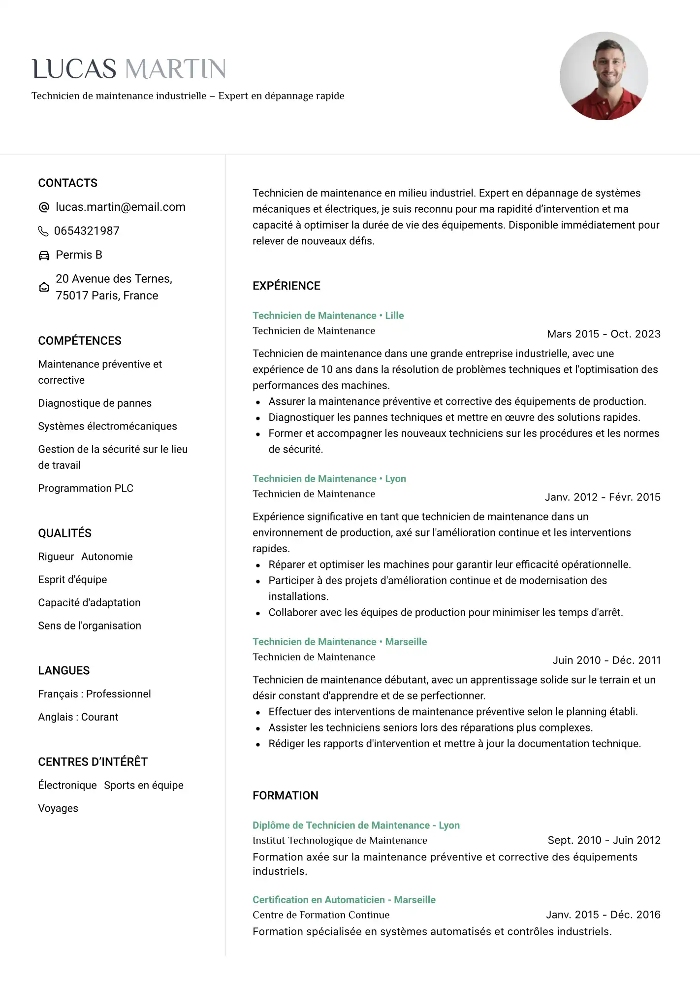 CV Technicien de Maintenance