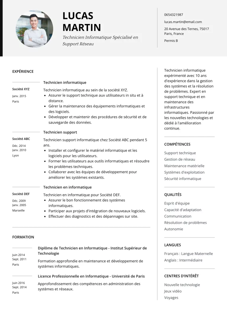 cv technicien informatique