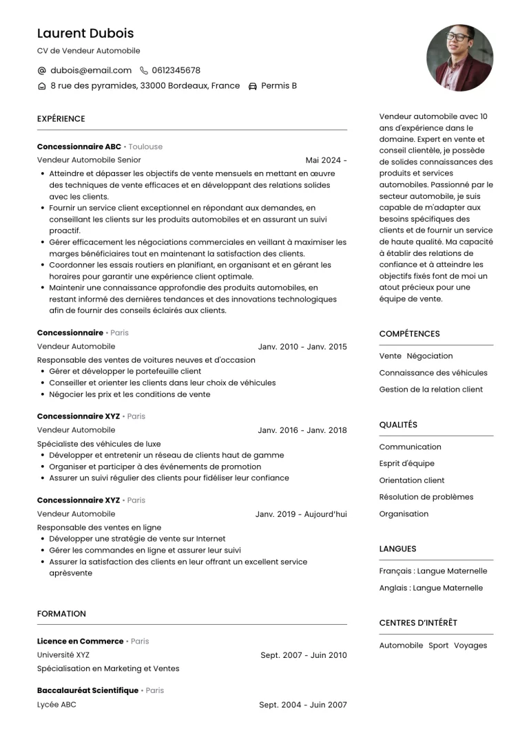 CV Vendeur Automobile