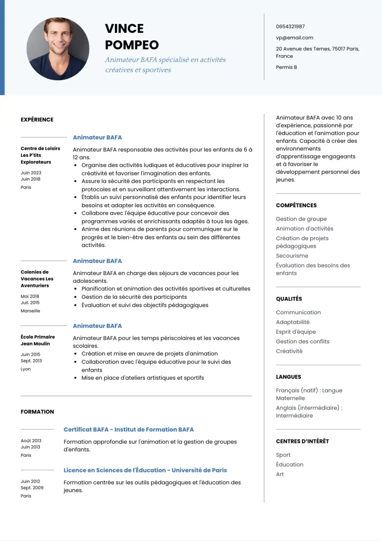 CV Animateur BAFA