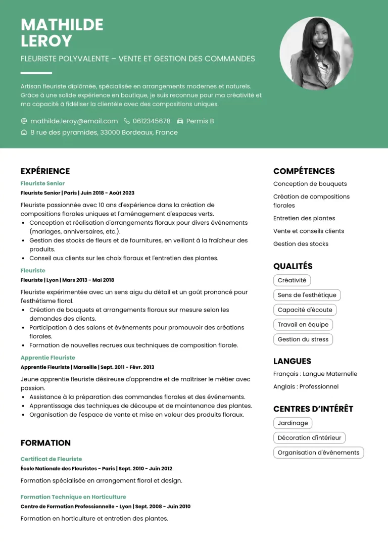 CV Fleuriste