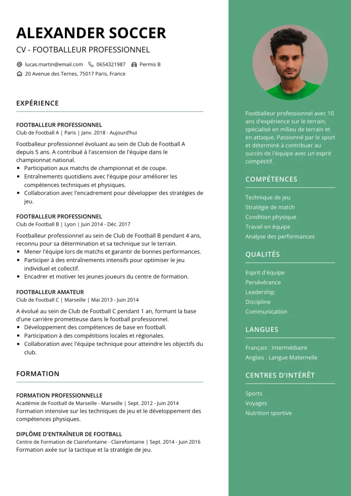 cv footballeur