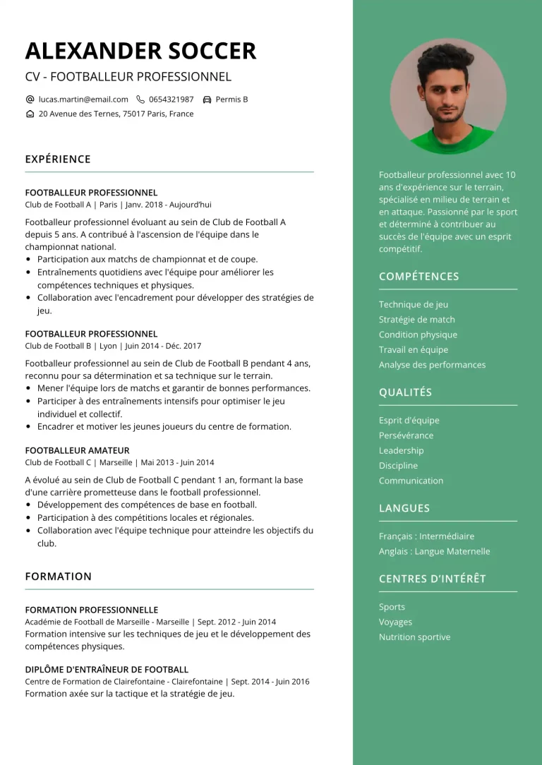 cv footballeur