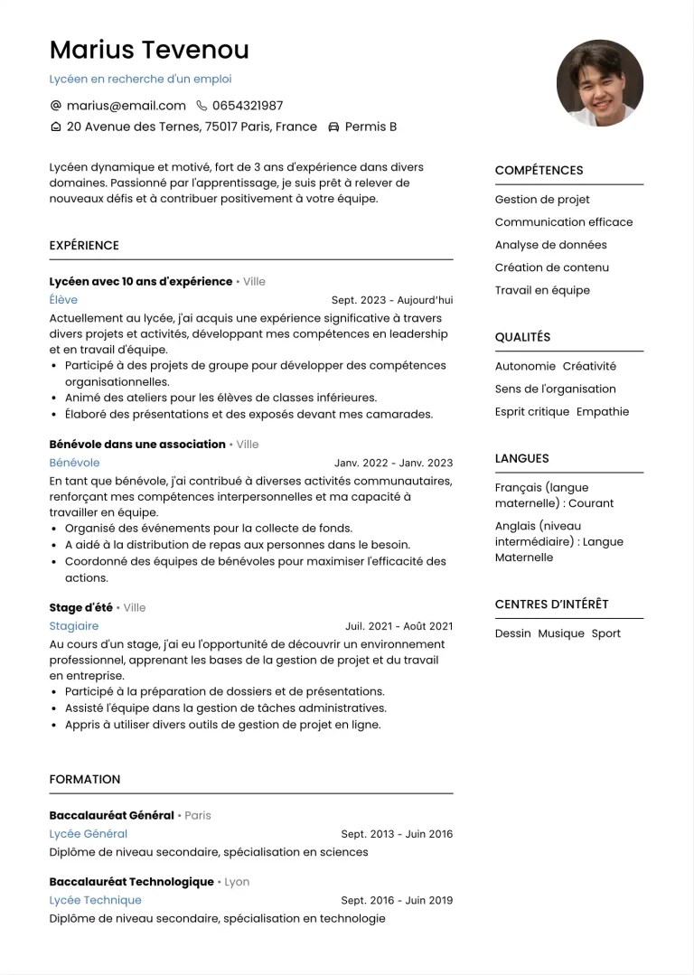 CV Lycéen