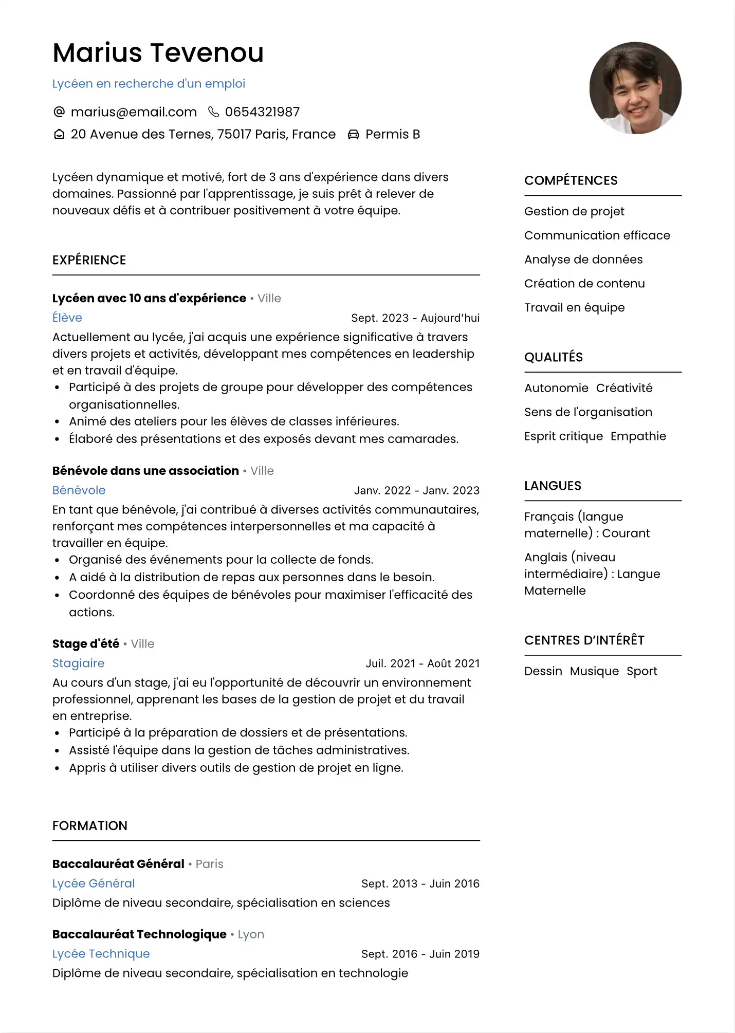 CV Lycéen