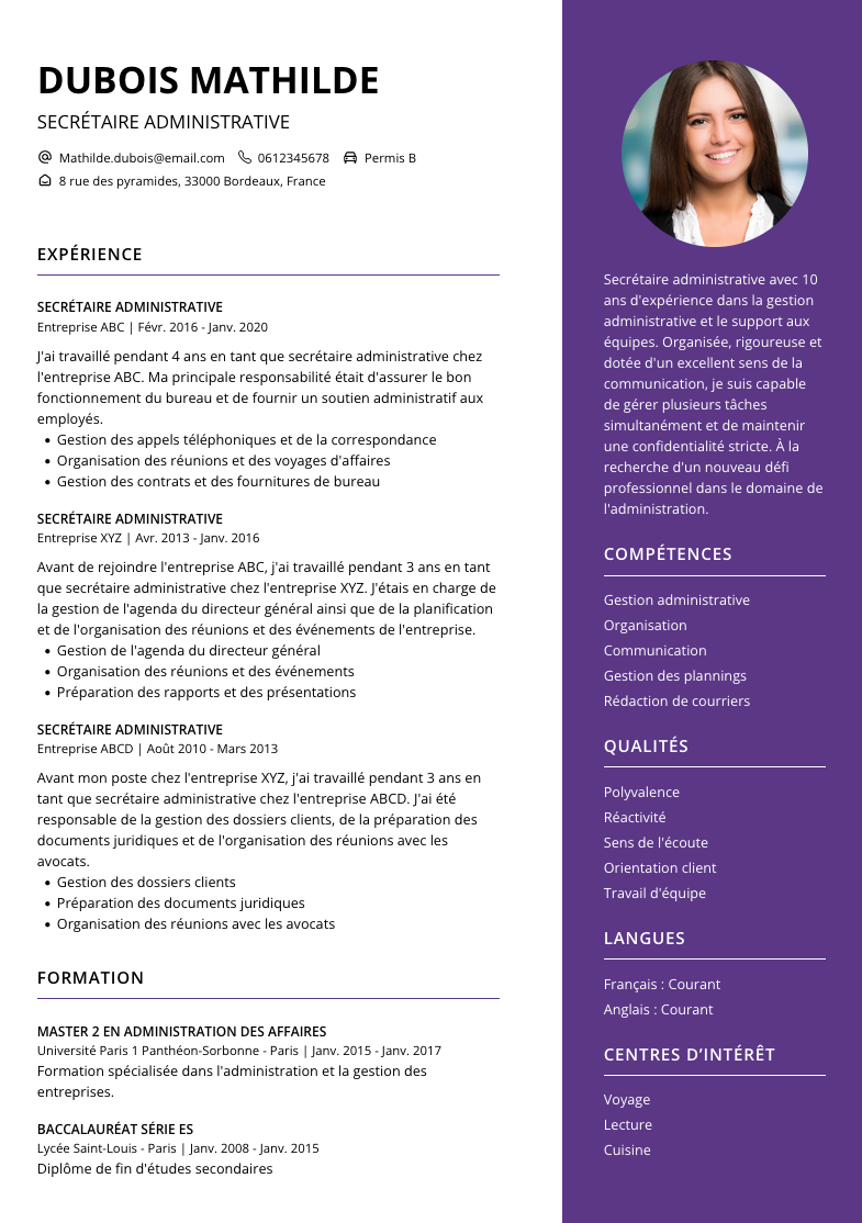CV Secrétaire