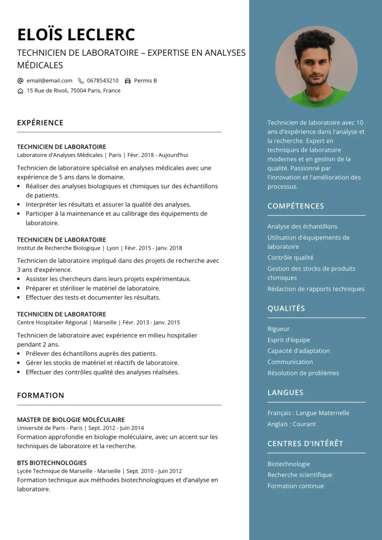 CV Technicien de Laboratoire