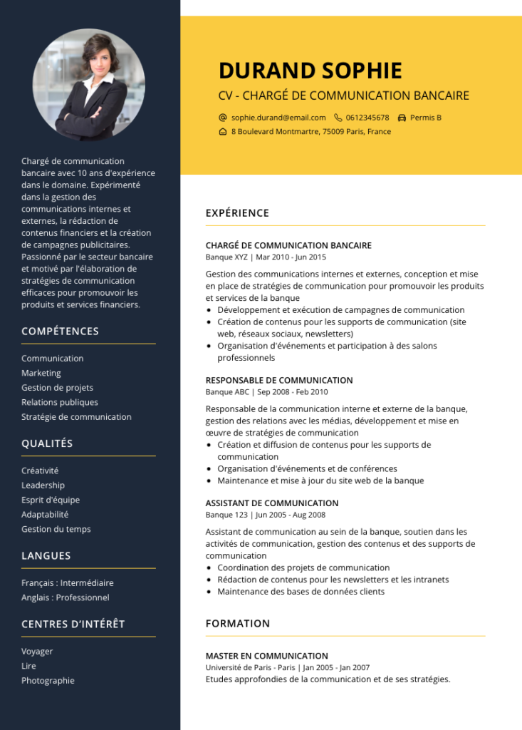cv couleur exemple