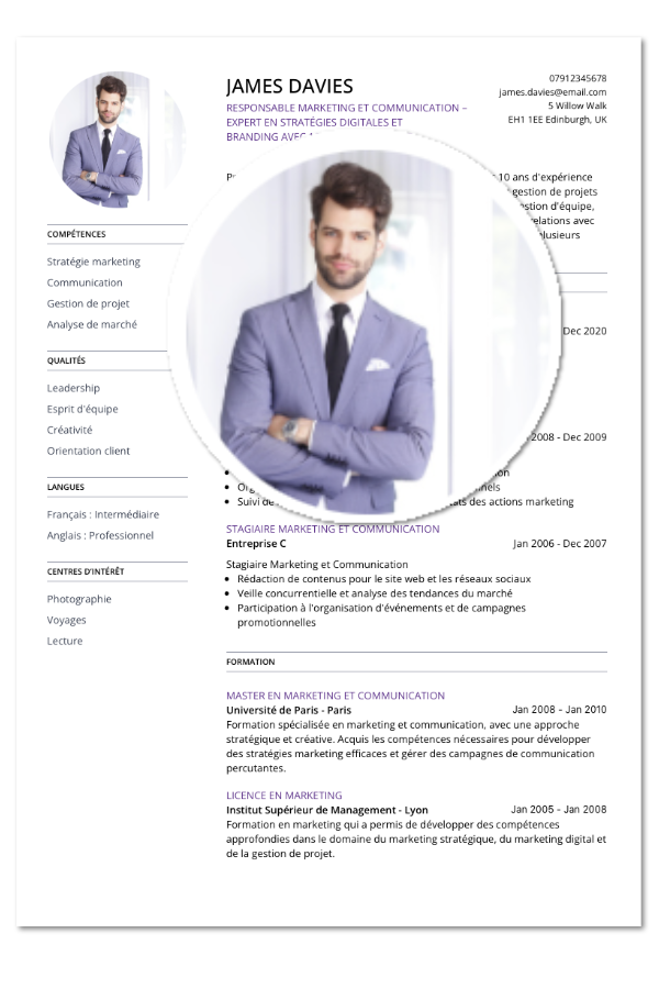 exemple cv photo