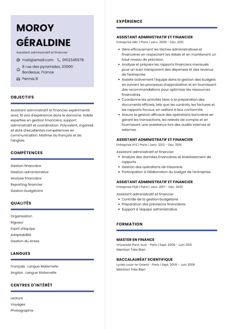 CV Assistant Administratif et Financier