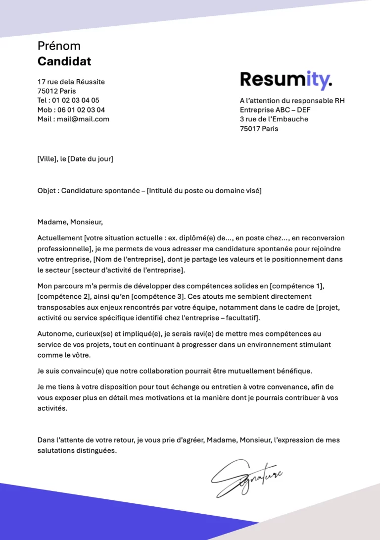 Lettre candidature spontanée