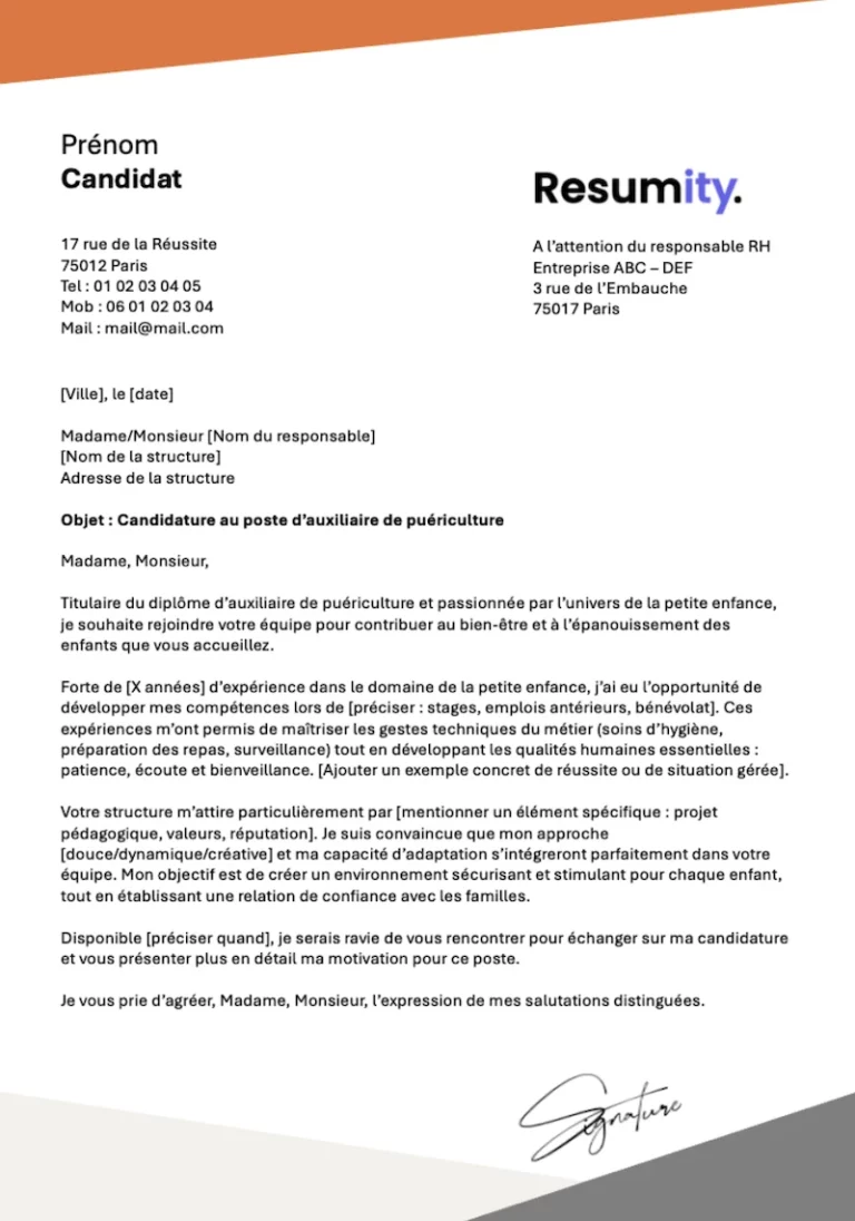 Lettre de motivation Auxiliaire de puériculture