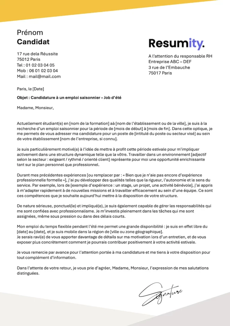 Lettre de motivation job été