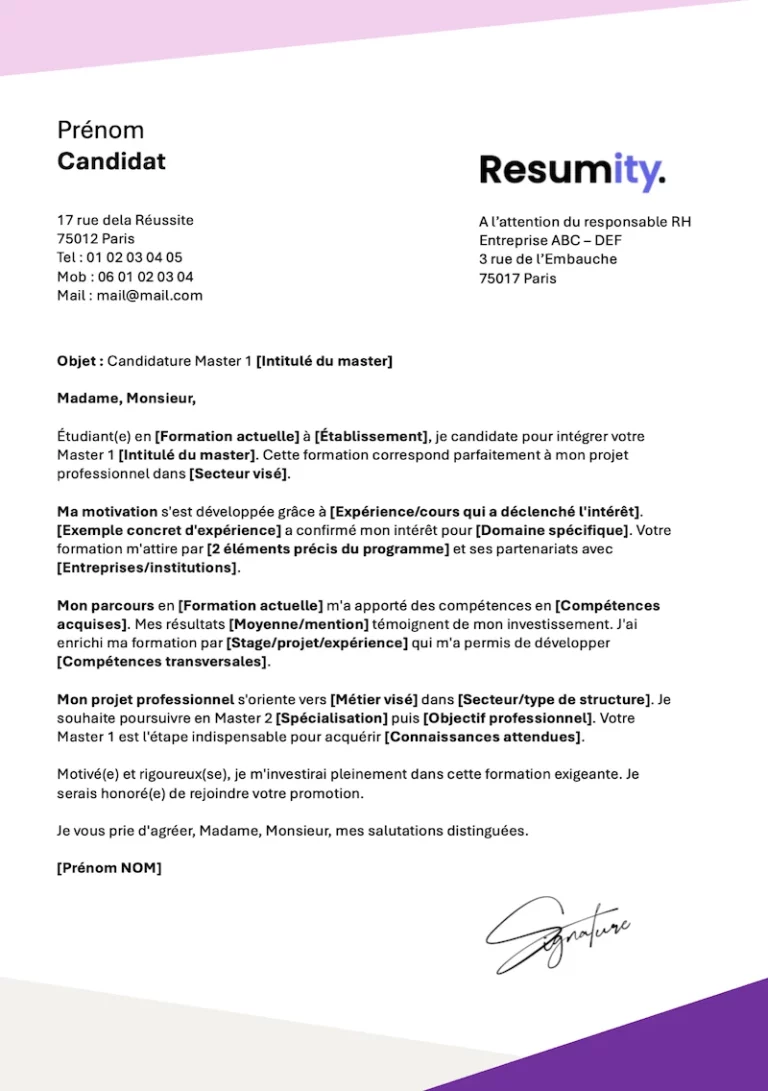 lettre de motivation université