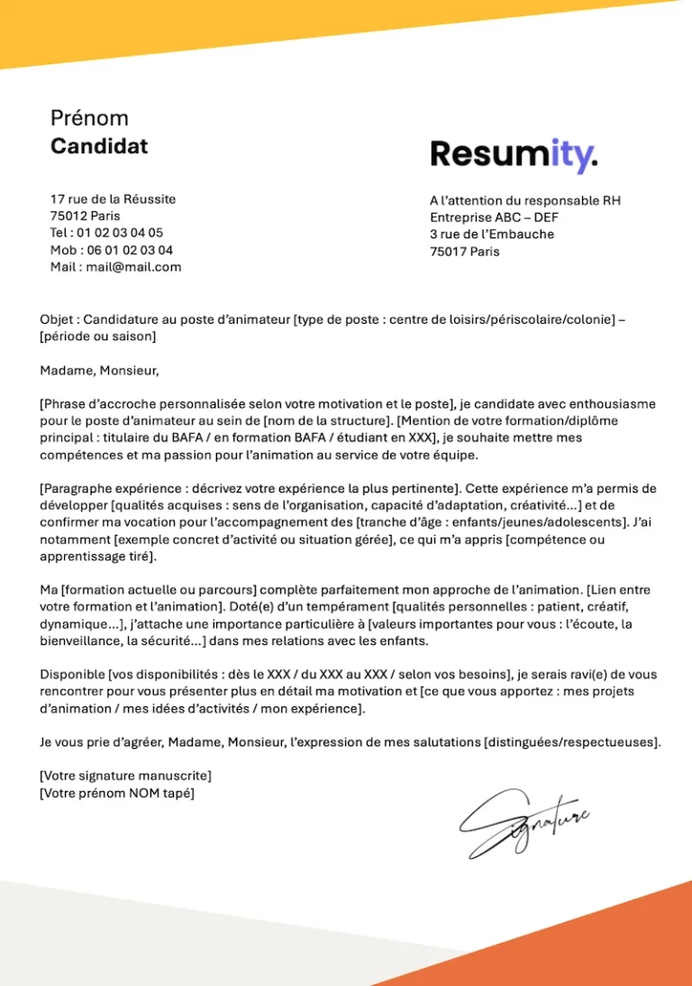 lettre de motivation animateur