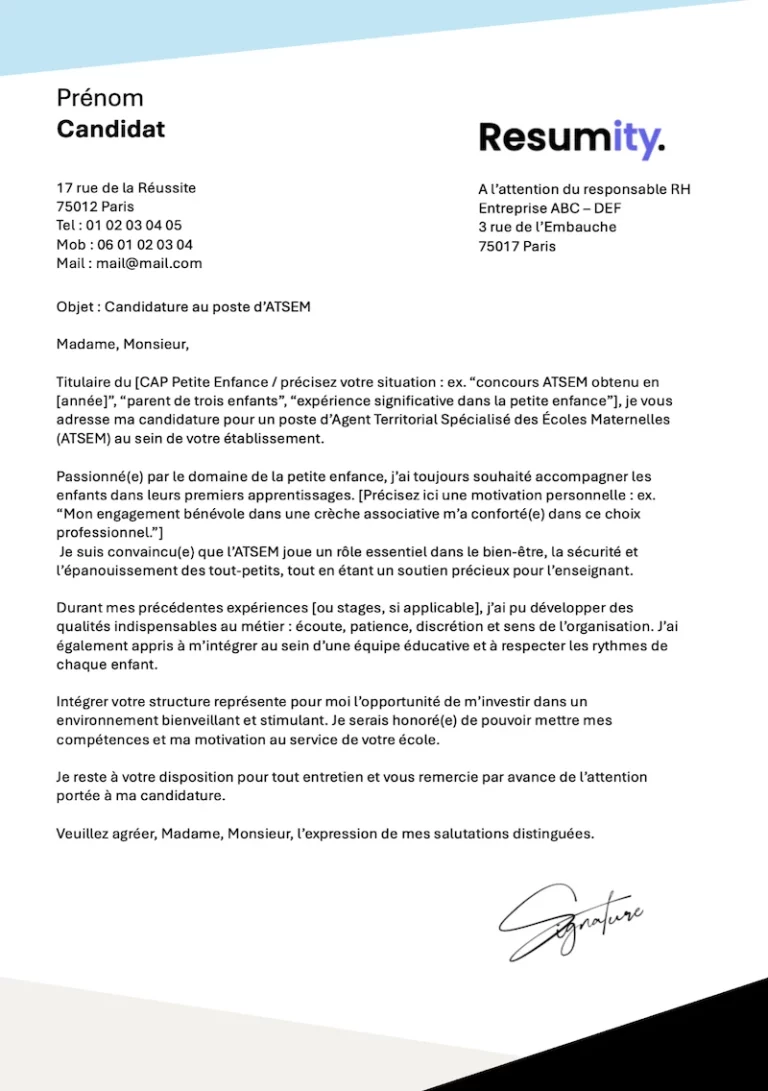 Lettre de motivation ATSEM