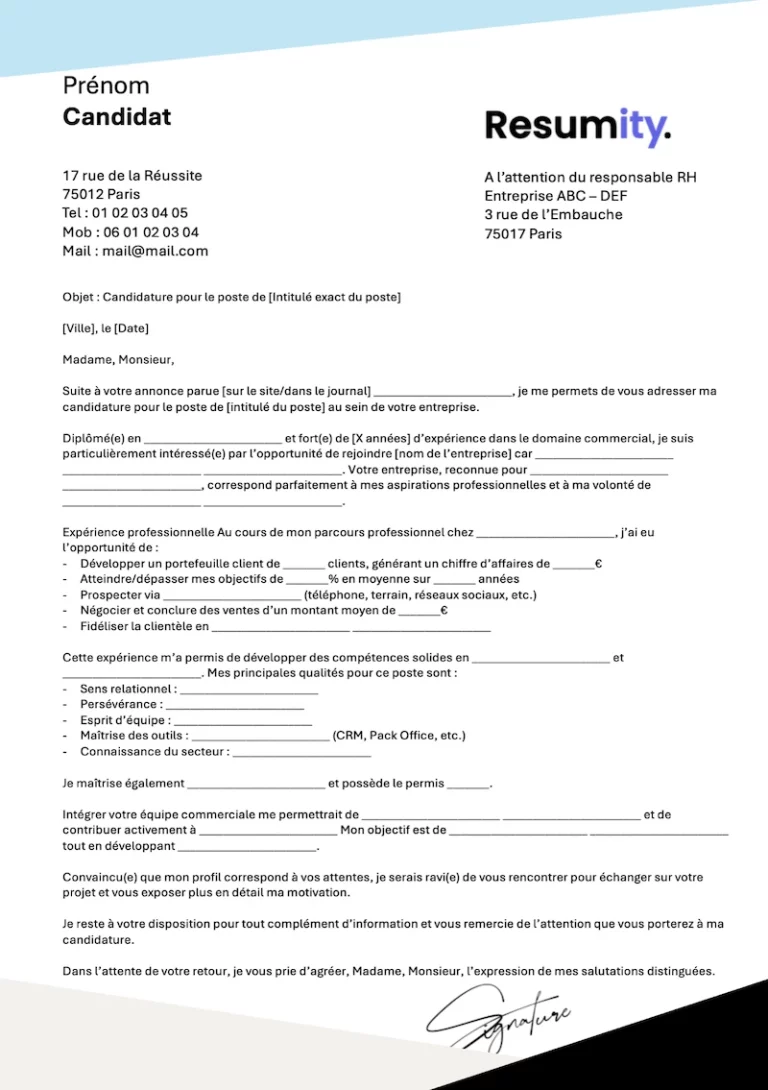 Lettre de motivation Commercial
