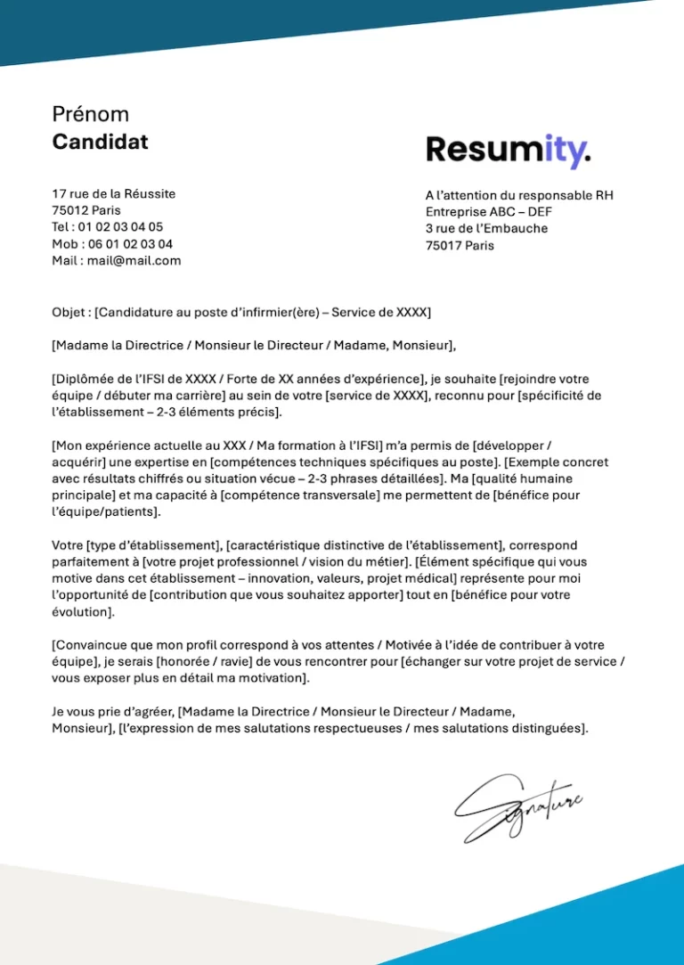 Lettre de motivation infirmière