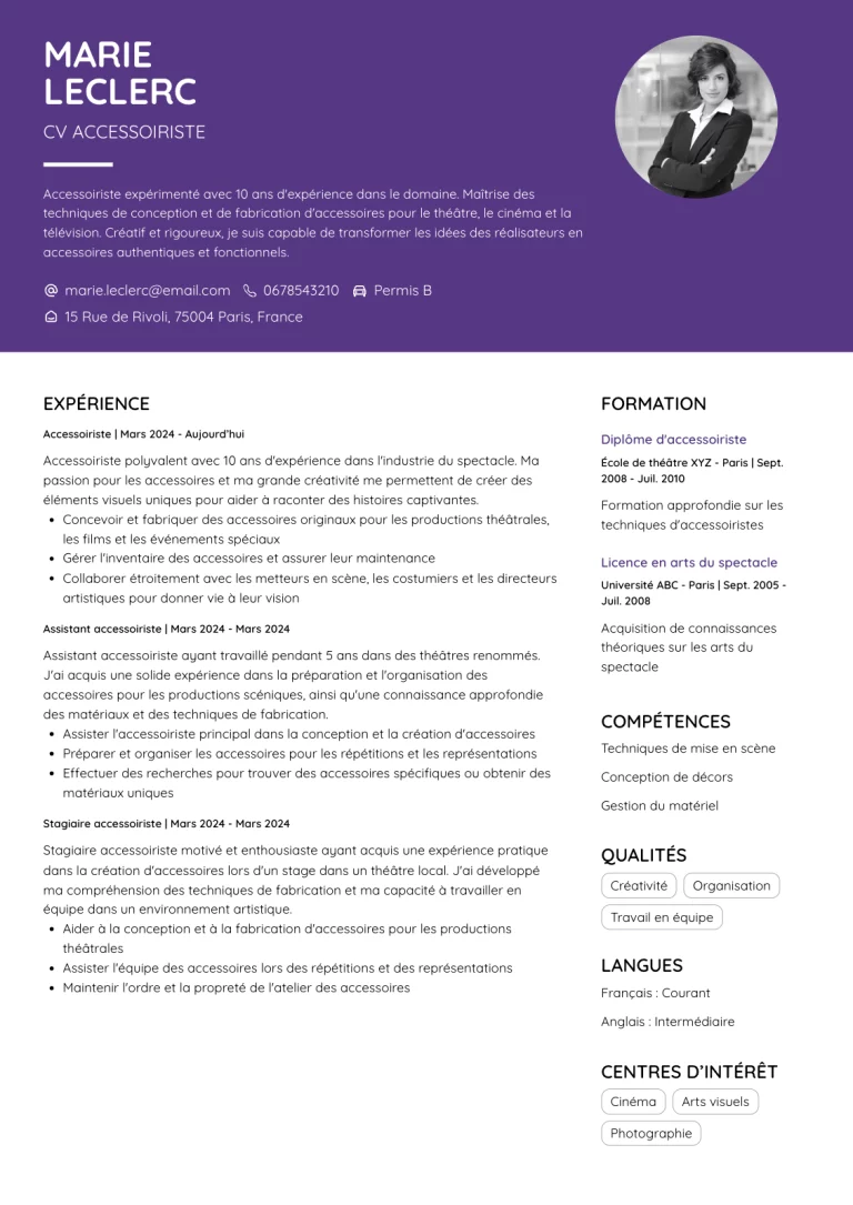 cv accessoiriste