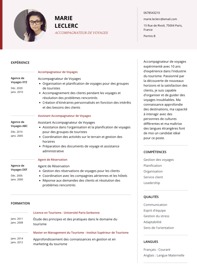 CV Accompagnateur de voyage