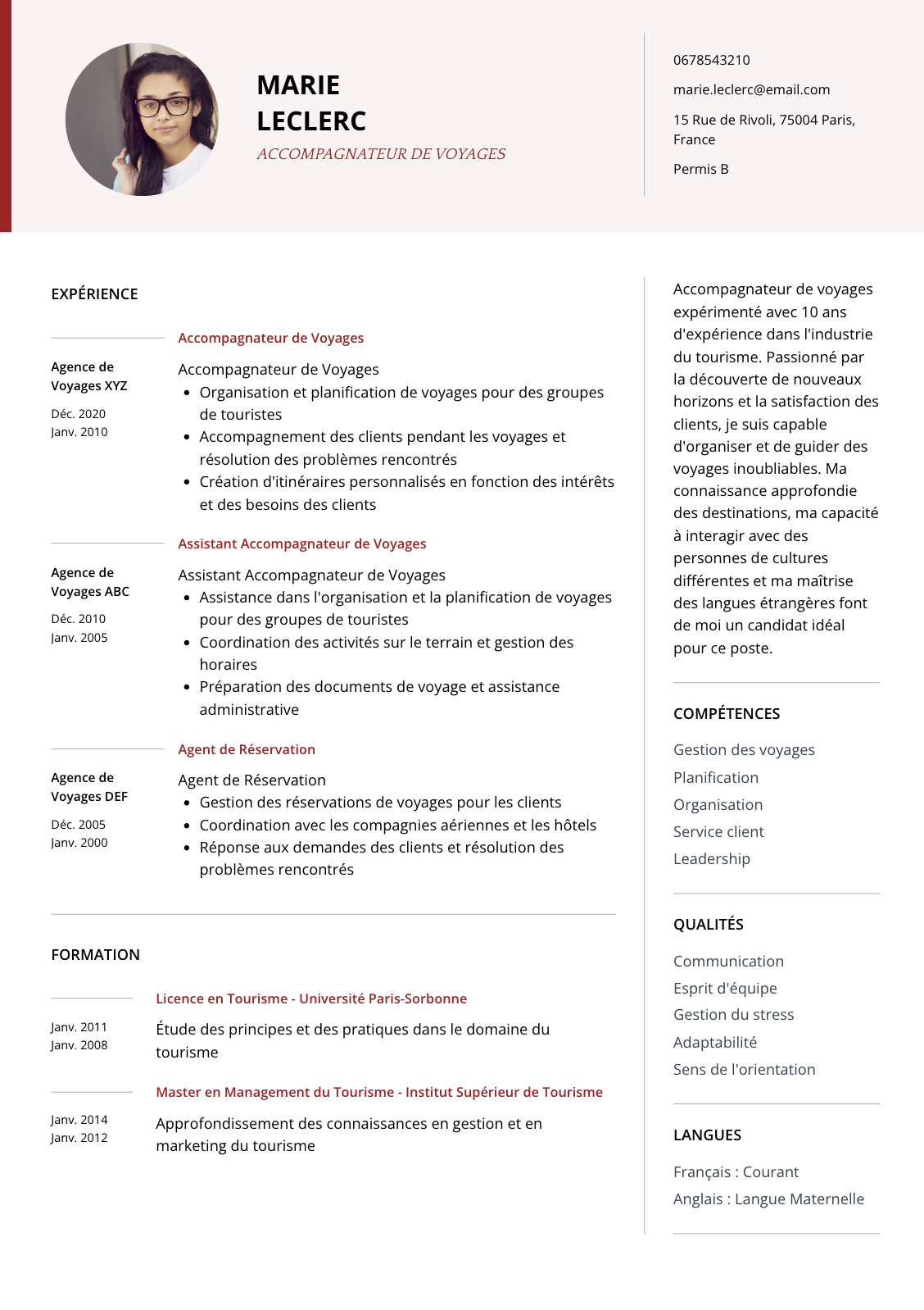 CV Accompagnateur de voyage