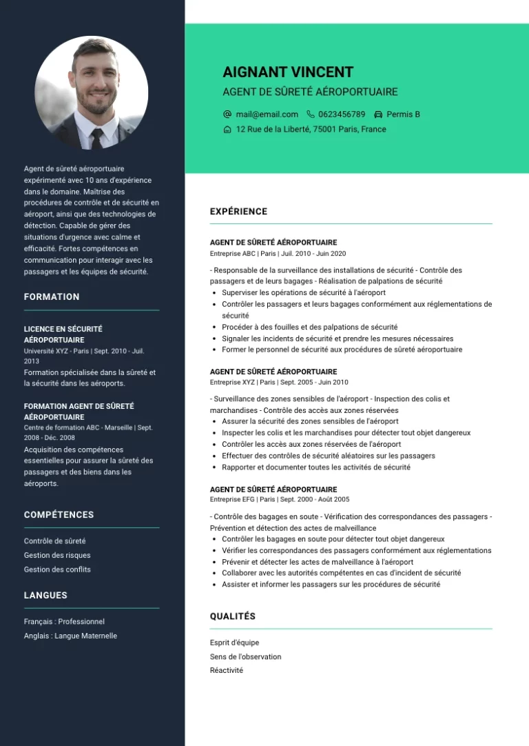 CV agent sécurité aeroportuaire