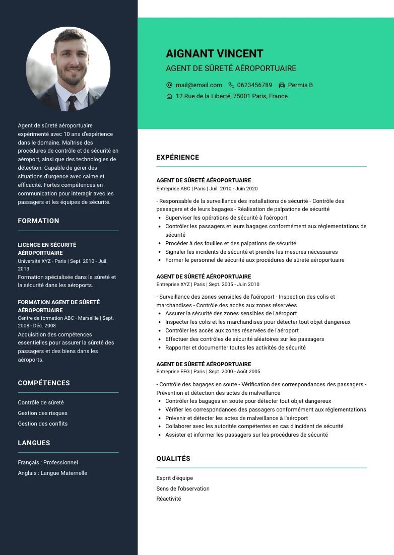 CV agent sécurité aeroportuaire