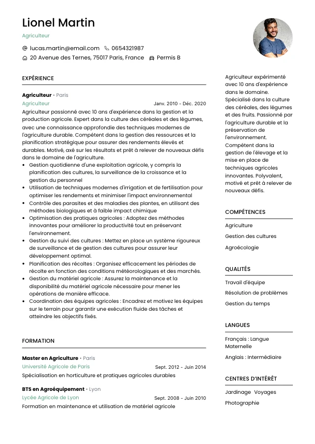 cv agriculteur