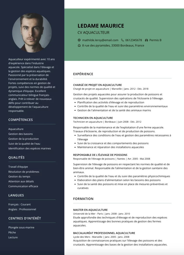 cv aquaculteur