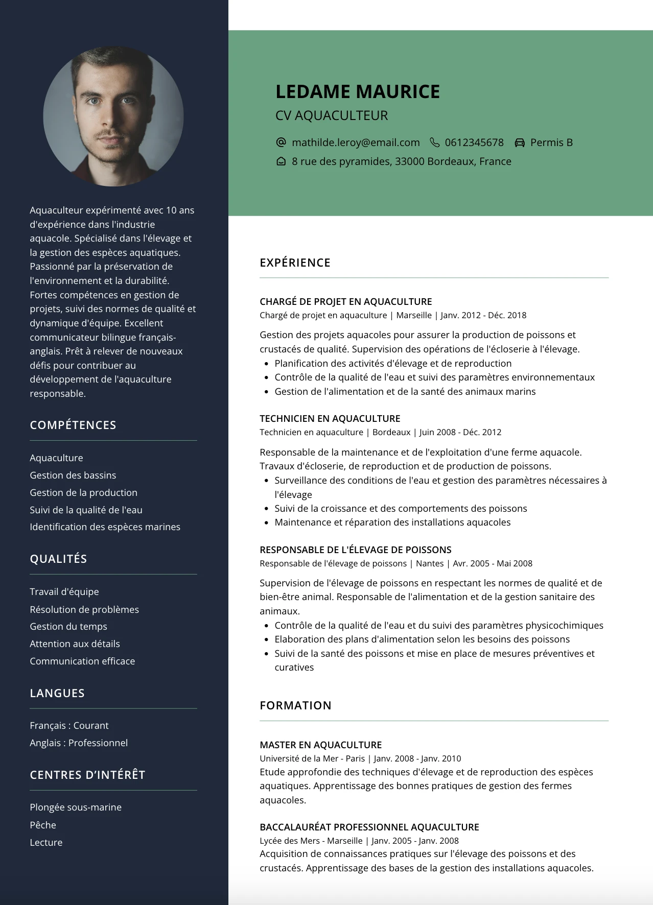 cv aquaculteur