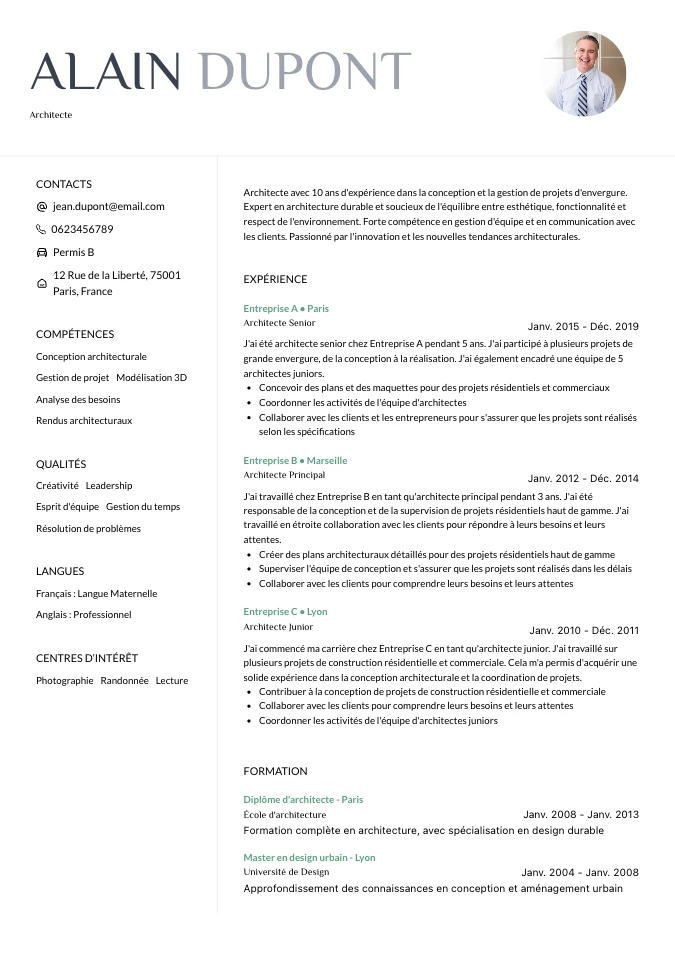 cv architecte