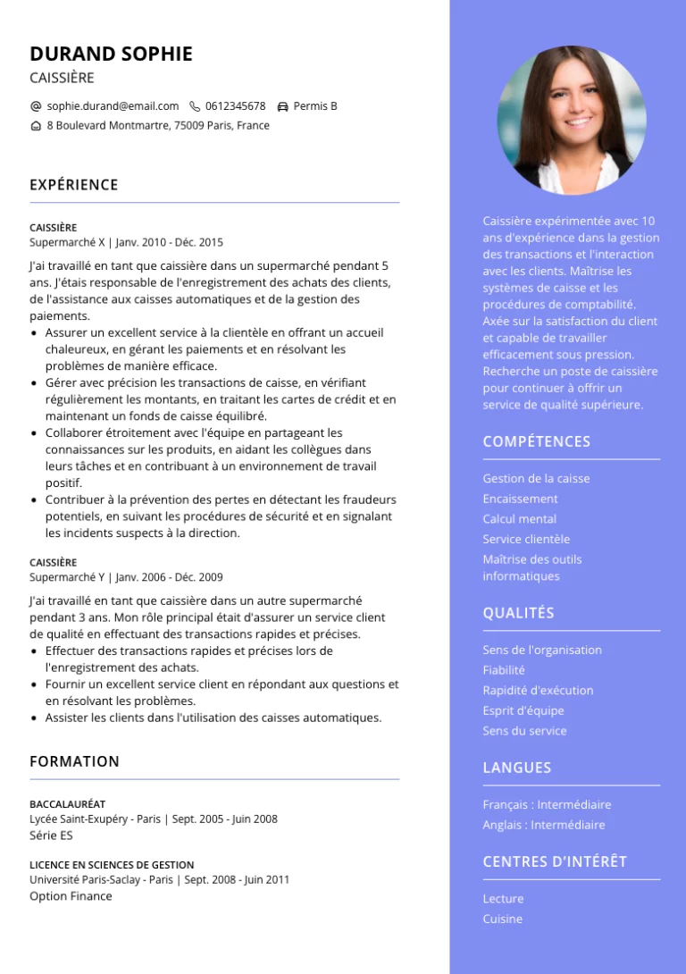 cv caissiere