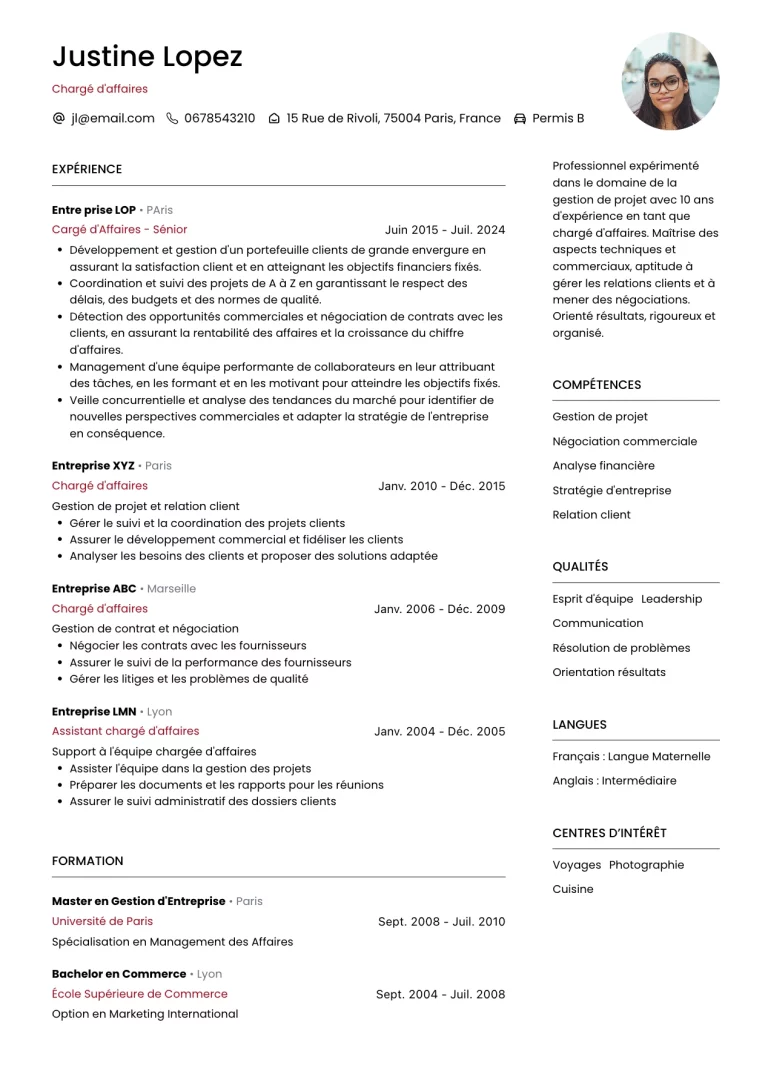 CV Chargé d'Affaires