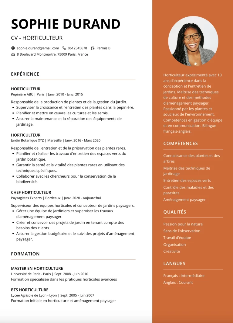 cv horticulteur