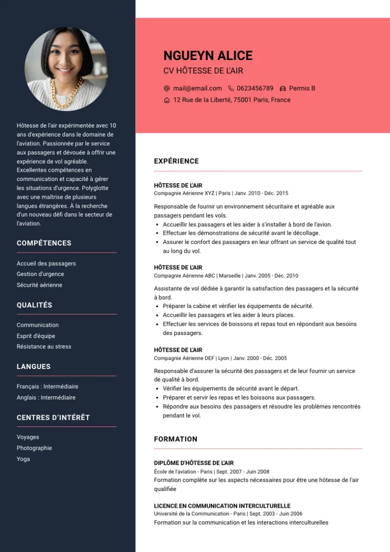 CV hôtesse de l'air