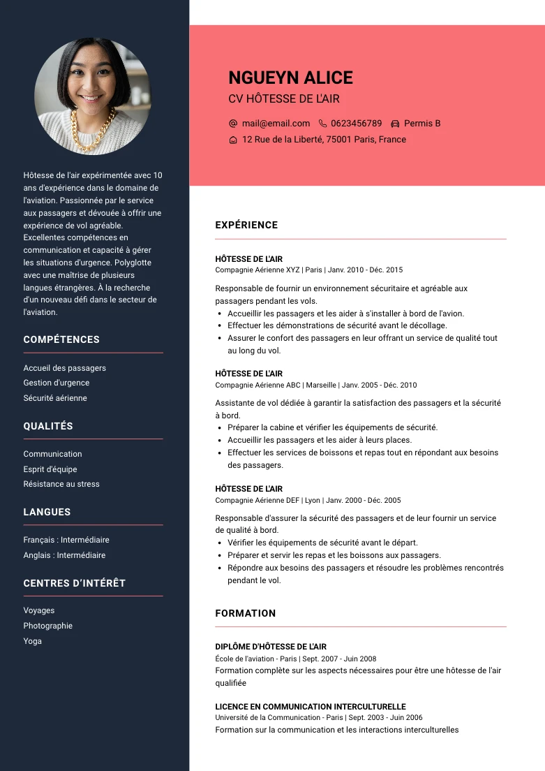 CV hôtesse de l'air