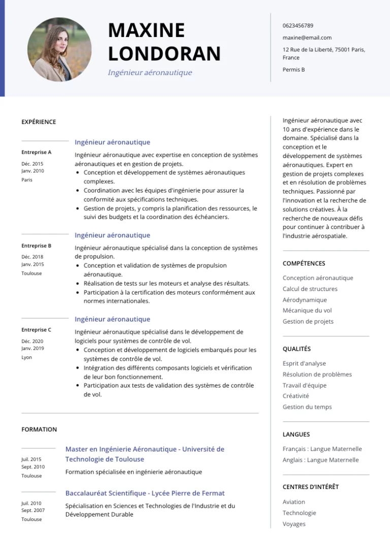 CV Ingénieur aéronautique