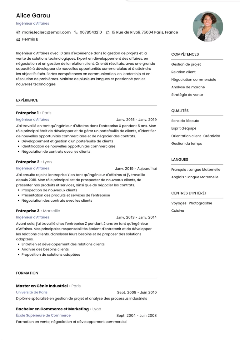 CV ingénieur d'affaires