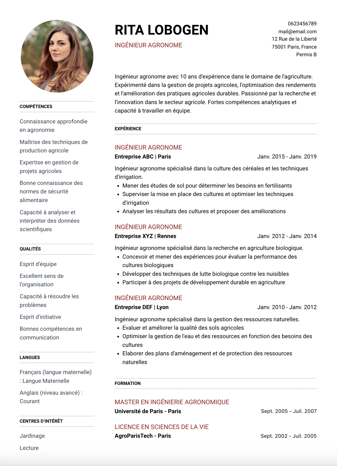 CV Ingé Agronome