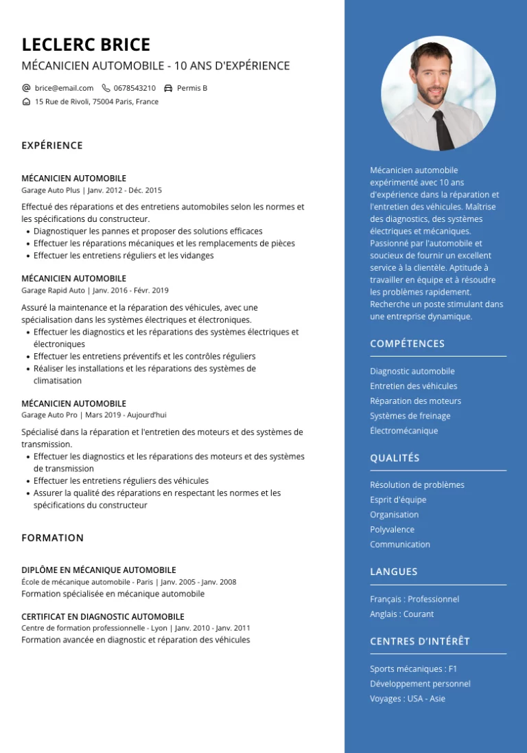 CV Mécanicien