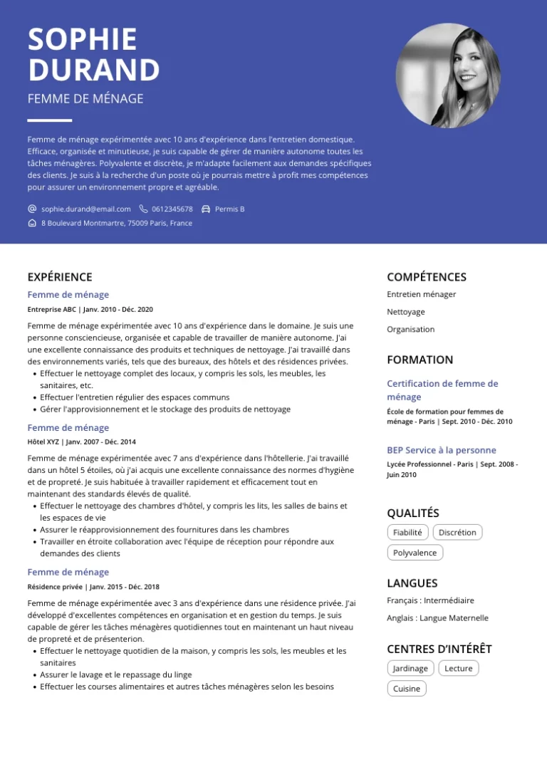 CV Femme de ménage