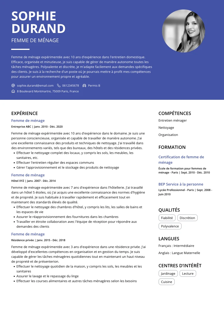 CV Femme de ménage