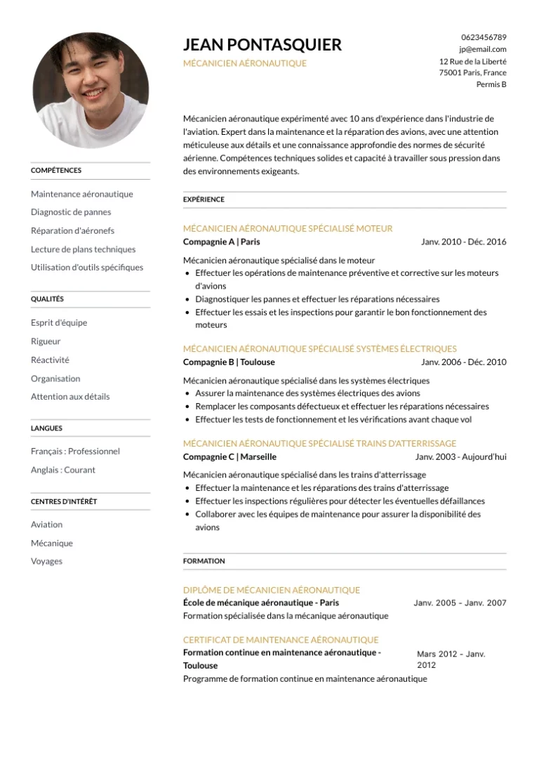 CV Mécanicien aéronautique