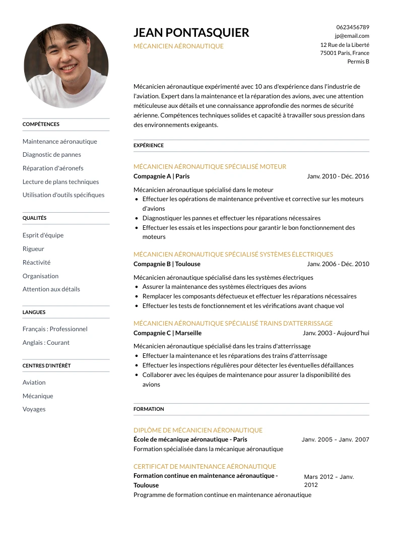 CV Mécanicien aéronautique