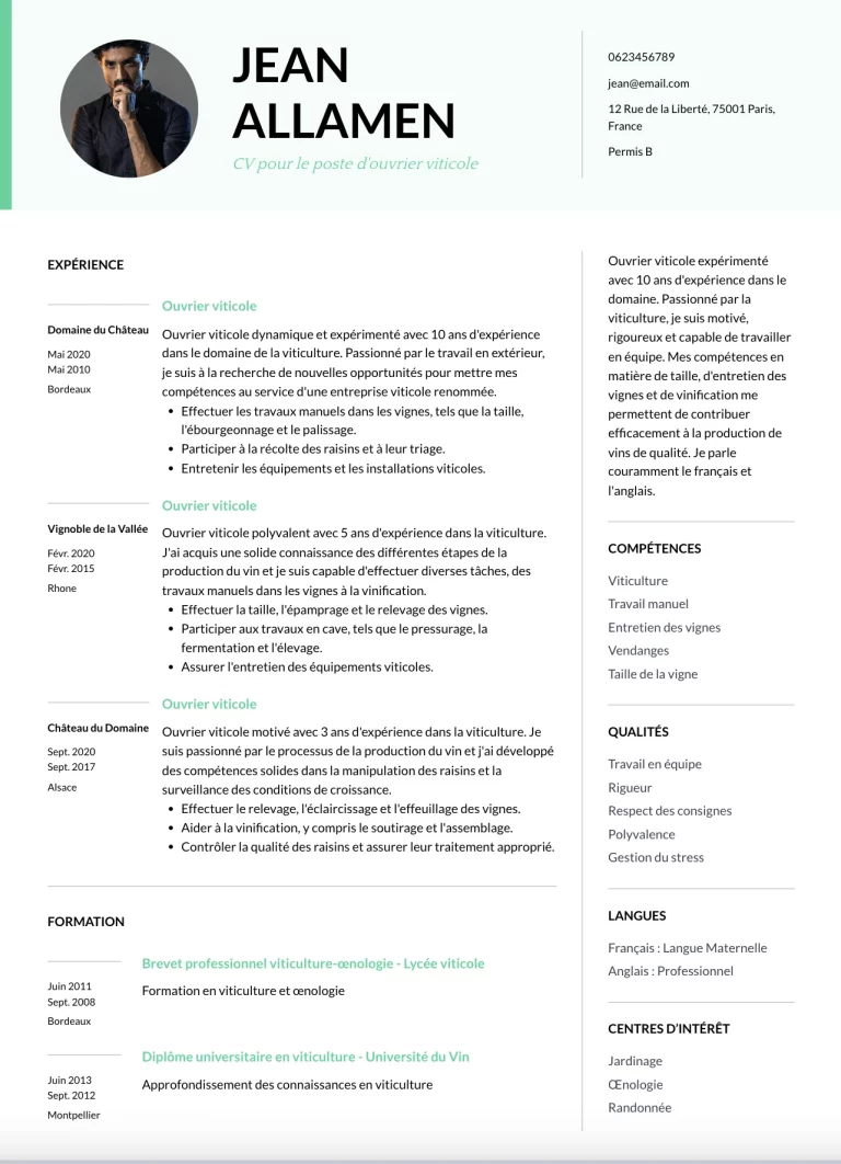 CV Ouvrier viticole