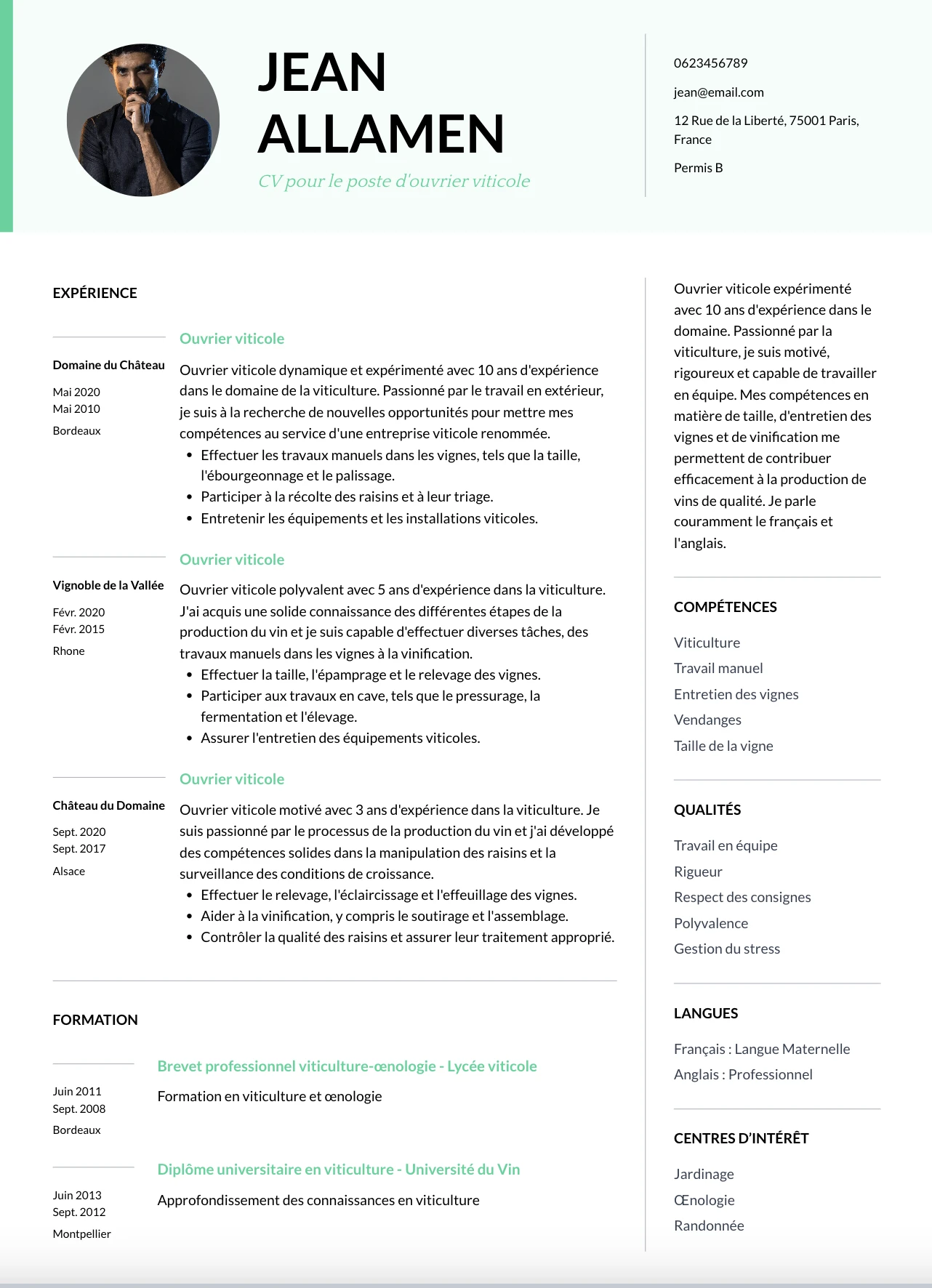 CV Ouvrier viticole