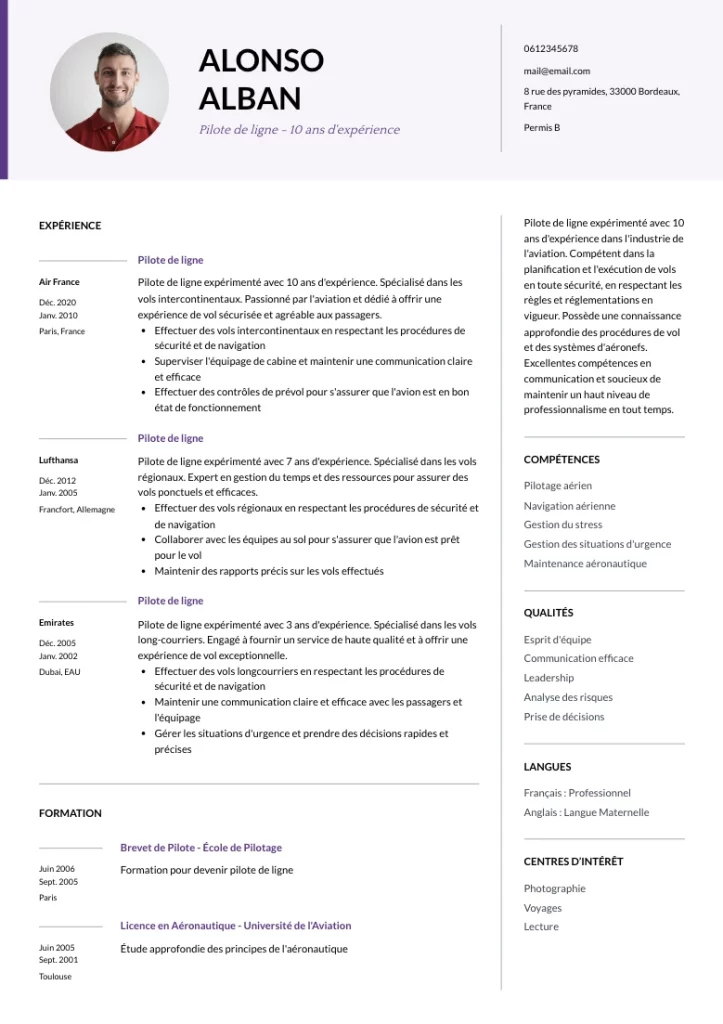 cv pilote