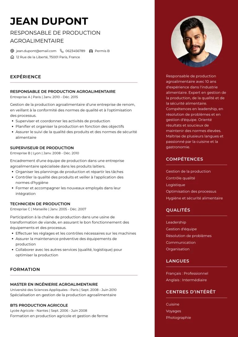 CV Responsable de Production Agroalimentaire